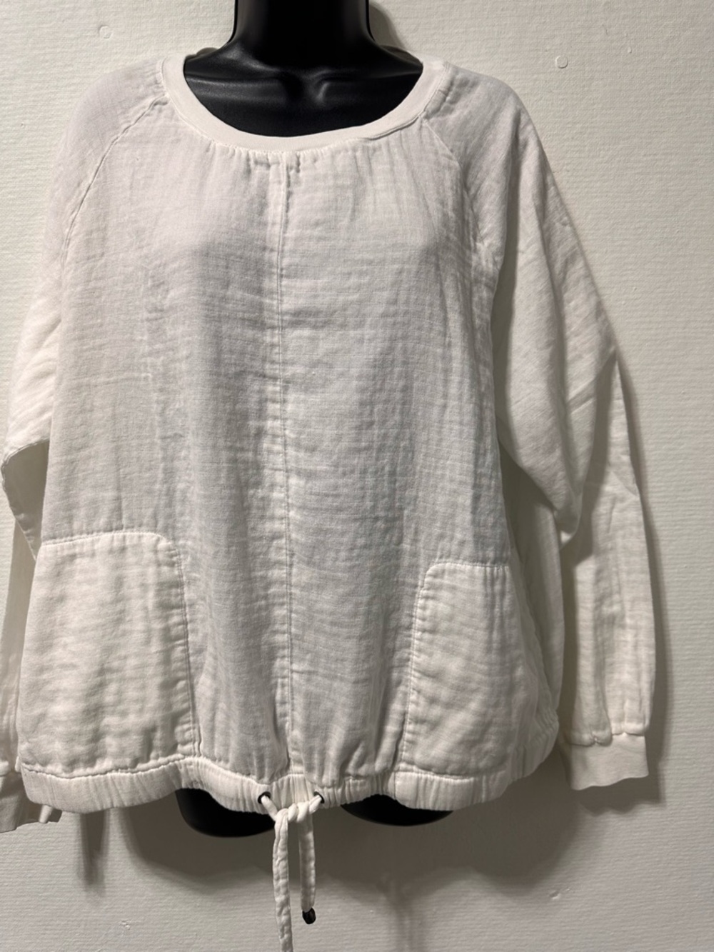 Banana Republic White Drawstring Hem Pullover Sweatshirt